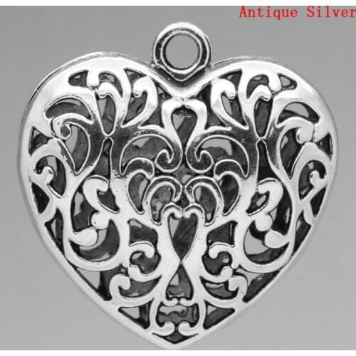 DoreenBeads Retail Charm Pendants Heart Silver Color Hollow 5.1x5cm,3PCs