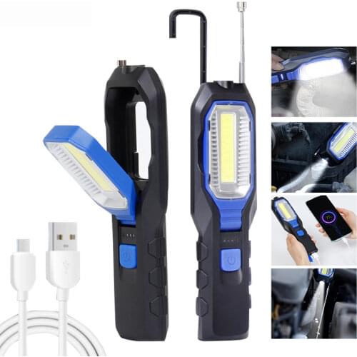 LED Work Light Adjustable Inspection Lamp Magnetic Hand Torch USB Rechargeable Camping Lantern With Hook Magnet Pick Tools