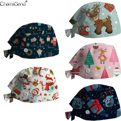 Cartoon Printing Adjustable Nurse Cap Surgical Cap Woman Pet Shop Scrub Hat Dental Clinic Working Cap Gorros Quirurgicos Mujer