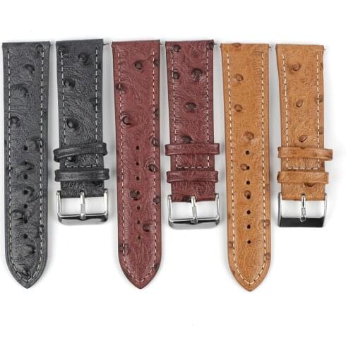 Vintage Genuine Leather Watchband 18mm 20mm 22mm Ostrich Pattern Black Watch Strap Belt for Men Watch Accessories