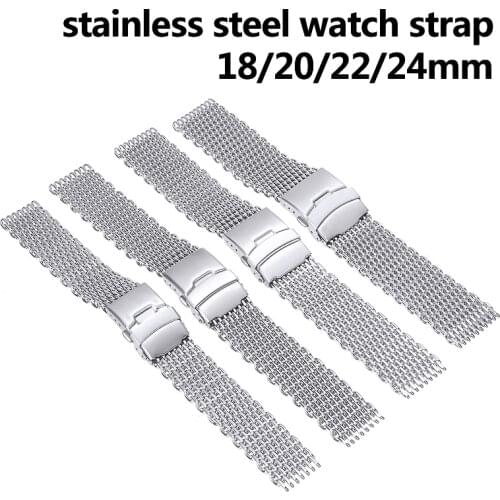 Classics Stainless Steel Watch Strap Silver Bracelet Wrist Band Straight End Mesh Band Replacement Strap 18mm,20mm,22mm,24mm