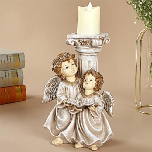 Retro Candle Holder Resin Angel Cylinder Tea Light for Christmas Wedding Vintage Dropship