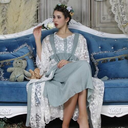 Sexy Long Dress Cotton Linen Nightgown Wedding Dressing Gown Ankle-length Sleepwear Ladies Nightgown Queen Palace Dress