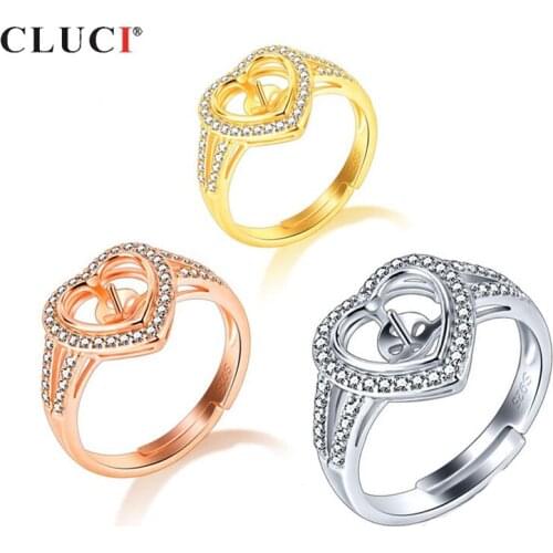 CLUCI Silver 925 Ring Adjustable Rings for Women 925 Sterling Silver Ring Jewelry Zircon Heart Ring for Valentine Day SR2203SB