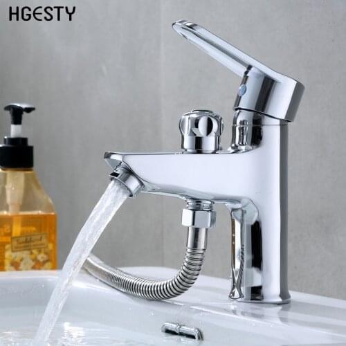 Bathroom Basin Faucet Single Handle Sink Mixer Faucet Cold Hot Water Mixing Water Valve Nozzle with Shower Head Hose Deck Mount