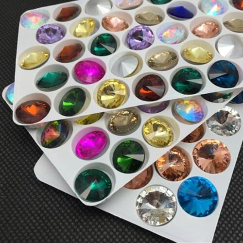 Glass crystal 6mm 8mm 10mm 12mm 14mm 16mm 18mm Fancy colors mix Rivoli round shape Glue on rhinestone beads handicraft diy trim