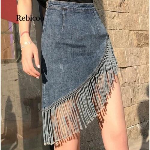 Sexy Irregular Tassel Denim Skirts Women Fashion Trend Cowboy Short Skirt Spring Summer Casual Cowboy Skirts High Quality