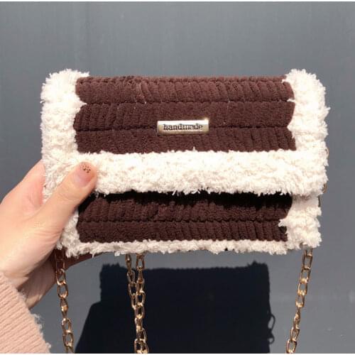 2021 Women Wallet Magnet Hand-Woven Bags Pom Pom Wool Shoulder Messenger Female Material Bag Plush Knit Bag Girlfriend Gifts