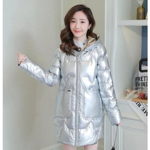 Winter Bright Face Down Padded Coat Women Mid-length Section 2021 Winter New Korean Style Slim Padded Padded Jacket Commute DW10