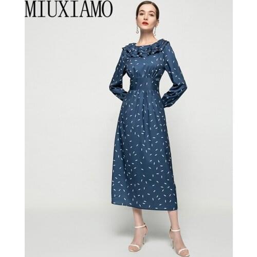MIUXIMAO 2021 Long Dress Runway Spring Women New Double Layer Ruffled Full Sleeve Casual Fashion Vacation Beach Vintage Dresses