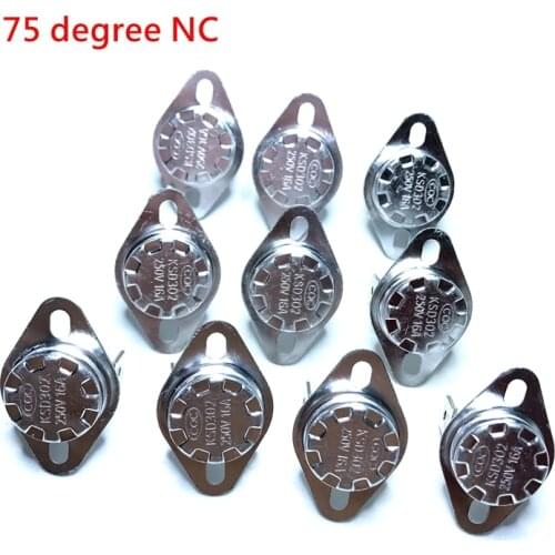 10PCS/Lot KSD301 / KSD302 75 C NC 250V 16A Ceramic Temperature Switch 75 Degree Normally Closed Fixed Ring Bent Foot