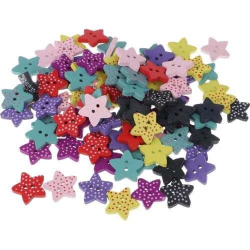 100pcs Mixed Star Shaped Wooden Buttons Polka Dot Buttons for Sewing Craft