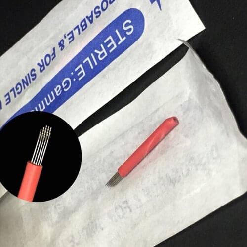 200 pcs r19 Bevel Pin for Manual Microblading Pen Permanent Makeup Fog Needles 3D Eyebrow Red Round 19 Eyebrow Tattoo Microblade