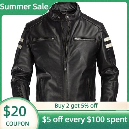 2021 Black Men Slim Fit Motorcycle Leather Jacket Stand Collar Large Size XXXL Genuine Cowhide Spring Bikers Coat FREE SHIPPING