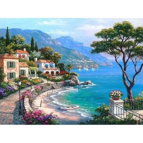 The Mediterranean Sea landscape 3d picture of rhinestones mosaic home decoration full set embroidery diamonds crystal beads
