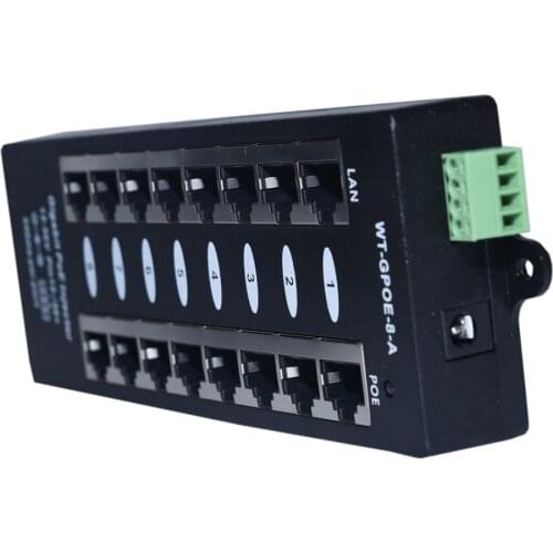 8 Port Gigabit Power over Ethernet PoE Injector for 802.3af/Passive 802.3at with 48v120w Power Supply: GPOE-8A-48v120w
