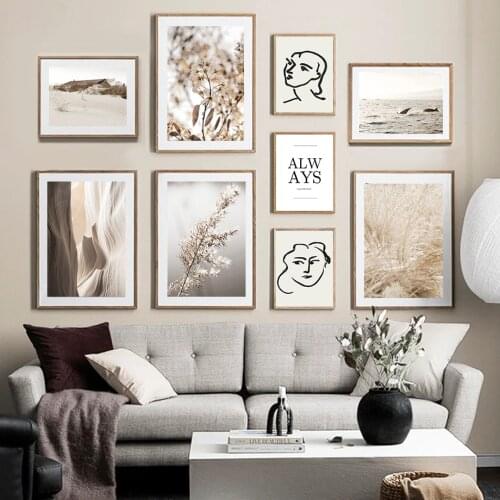 Abstract Lines Face Sea Beach Reed Flower Wall Art Canvas Painting Nordic Posters And Prints Wall Pictures For Living Room Decor