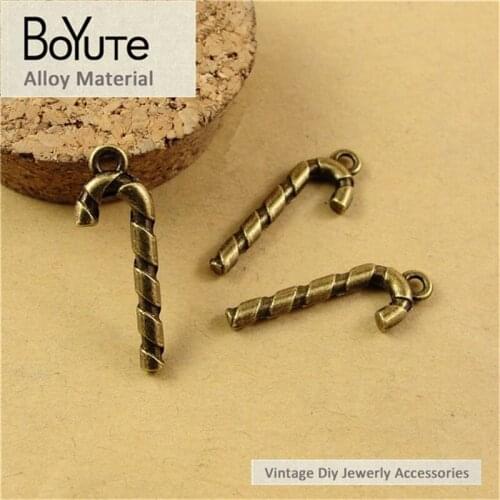BoYuTe (50 Pieces/Lot) 27*9MM Alloy Jewelry Findings Antique Bronze Plated Crutch Pendants Diy Metal Charms Walking Stick