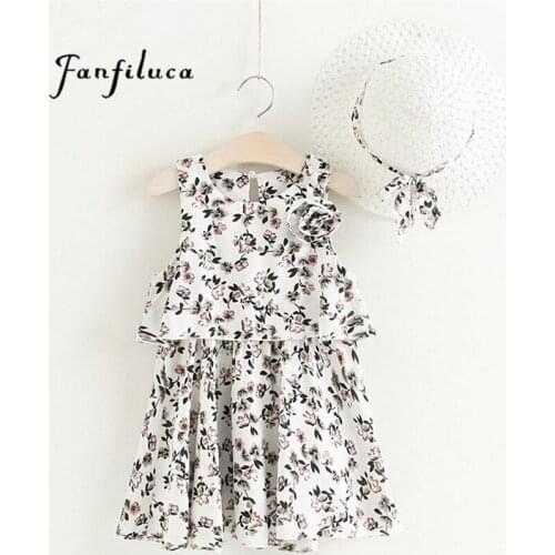 Fanfiluca Childrens Clothing Girls Dresses Summer 2017 Kids Dresses +Hat Girls Floral Bohemian Fashion Chiffon Beach Dress