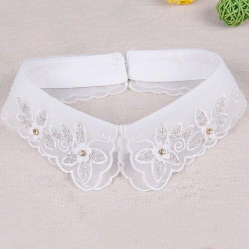 Hot Sale Lady Blouse White Fake Collar Lace Bead Mesh Solid Detachable Party Fake Collar