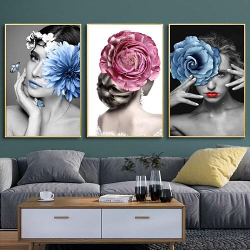 Nordic Modern Floral Feather Woman Abstract Fashion Style Canvas Painting Art Print Poster Picture Wall Living Room Home Decor