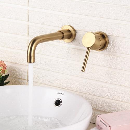 Brass Basin Faucet Single Handle in-wall Wall Mounted Bathroom Vessel Sink Mixer Tap 2 Holes Washing Basin wash room Crane Taps