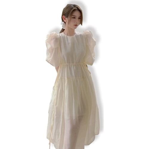 In The Summer of Dresses 2021 The New French Slim and Gentle Bubble Sleeves Are Waisted and White Dress Women Vestidos