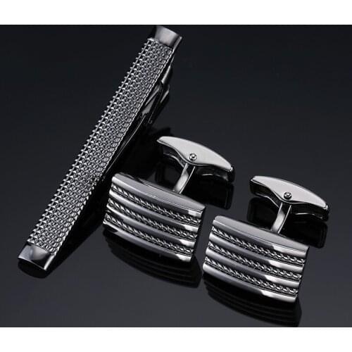 Hot sales Stainless Steel Cufflinks abd tie clip set Black Classic Wedding Business High Quality Necktie Pin Tie Bars Clip Clasp