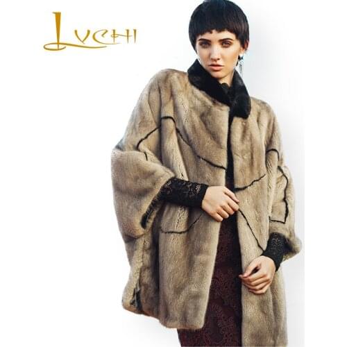 LVCHI fashion shuba Clothing natural fur mink fur coats form women winter loose wide-waist real mink Flare sleeve thick jacket