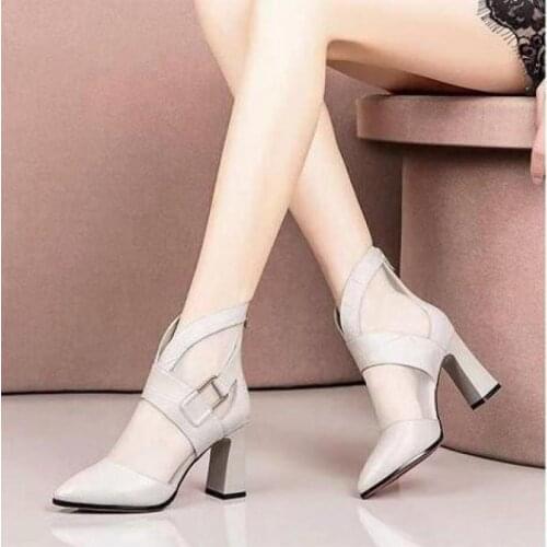 Fashion Sandals Woman Mesh puLeather Shoes Woman High Heel Sandals 2020 New Breathable Boots Summer Women Sandals