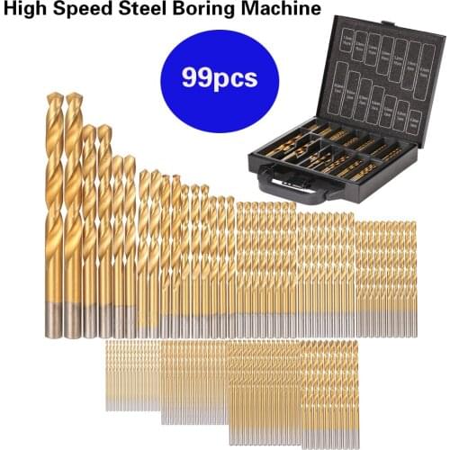 99pcs Twist Drill HSS Titanium Coated Twist Drill Bit Set 1.5-10mm Twist Drills Bits Kit with Case Box Drills For Drilling Iron