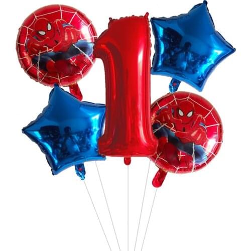 5pcs Marvel Spiderman Aluminium Foil Balloons Happy Birthday Party Decorations Supplies Children Birthday Number Balloons Set