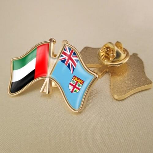 United Arab Emirates and Fiji Crossed Double Friendship Flags Lapel Pins Brooch Badges