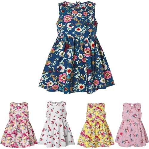 Floral Print Dresses for Girls 2021 Summer New Sleeveless Infant Baby Casual Clothes CUHK Childrens Fashion Party Girls Dress