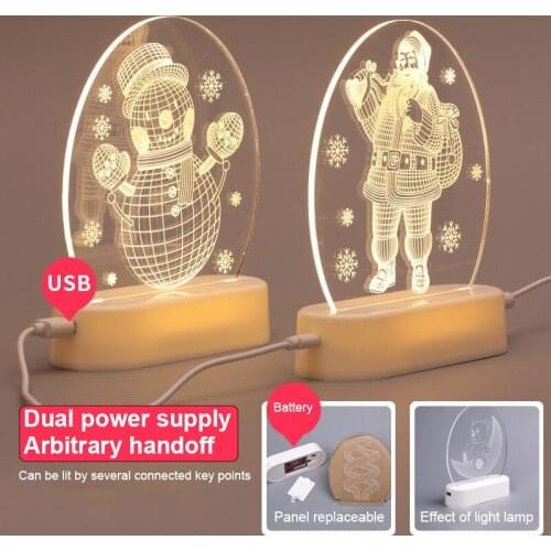 Christmas Gift 3D Lamp Acrylic LED Night Light Santa Claus Snowflakes Elk Lights For Baby Kids Birthday Party Christmas Decor