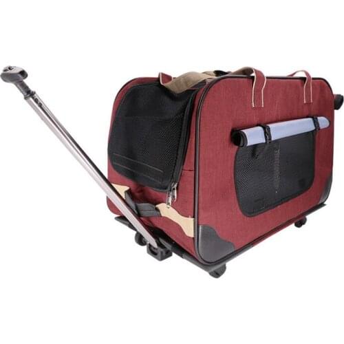 H Pet trolley folding four-wheeled dog trolley box cat suitcase bag breathable closed Lever Panoramic Skylight Super Breathable