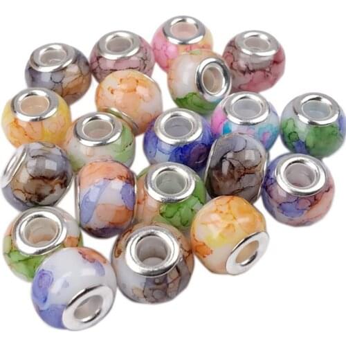 10 Pcs Wholesale Lot Bulk Marble Print Large Hole Glass Crystal Beads Fit Pandora Bracelet DIY Women Men Unique Jewelry Making