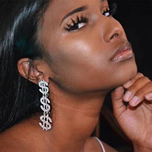 Rhinestone Dollar Dangle Earrings for women Long Tassel Earrings Statement Luxury Jewelry Charming Fashion Accessories UKEN