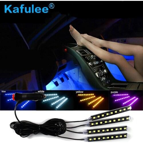 GZ KAFOLEE Led Atmosphere Lights Decoration Lamp Floor Foot Light Decoration Car-Styling 4 x 9 LED 12V cool neon Auto Part Light