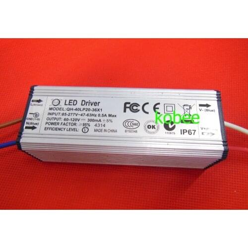 2pcs 40W LED Driver 300mA DC60-120V 20-36x1W Watperproof IP67 Constant Current Aluminum High Power LED Power Supply