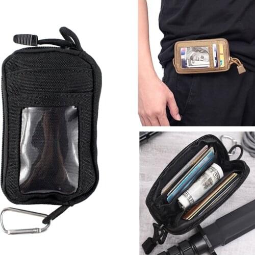 Tactical Mini Wallet Card Money Key Pack Waist Bag Nylon with Carabiner Outdoor Camping Hiking Waterproof Belt Small Pouch
