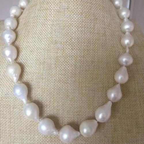 Gorgeous baroque14--15mm south sea white pearl necklace 18inch 925silver