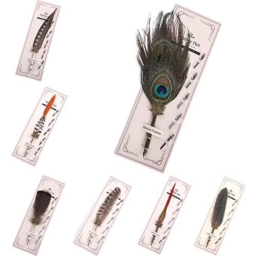 Vintage Feather Metal Pen Nibbed Dip Writing Ink Quill Pens Set for School Stationery Gifts Art Supplies wholesales