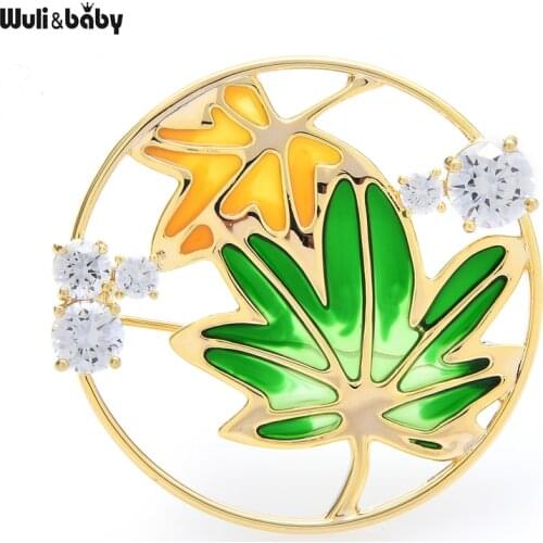 Wuli&baby Cubic Zirconia Enamel Maple Brooches For Women Round Flower Party Office Brooch Pins Gifts