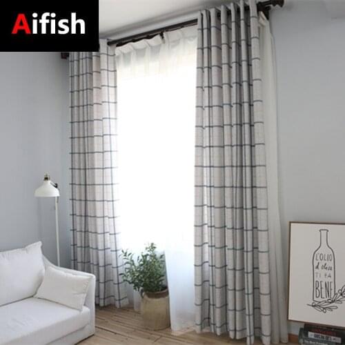 Simple Pastoral Style Blackout Curtain Plaid Thickened Cotton Linen Shading Curtains for Living Room Bedroom Drapes#35