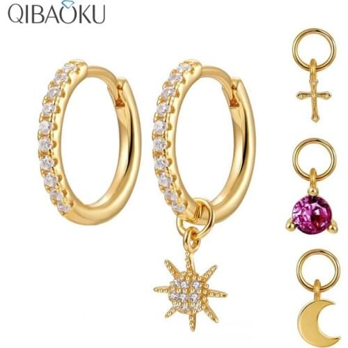 Black Zircon Hoop Earrings for Women Round Circle Jewelry Earrings 100% plata de ley 925 Sterling Silver Huggie Earrings