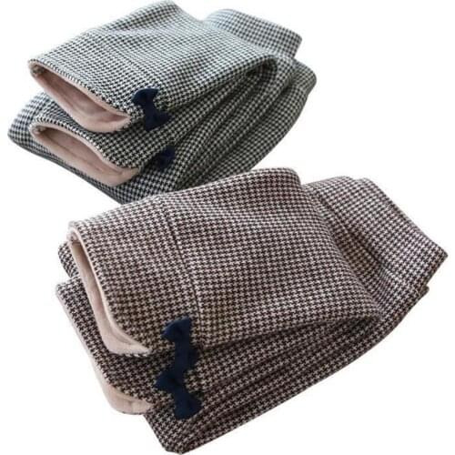 Winter Girls Super Soft Thick Warm leggings Kids Plus Velvet Bow Girls Plaid Cotton Trousers
