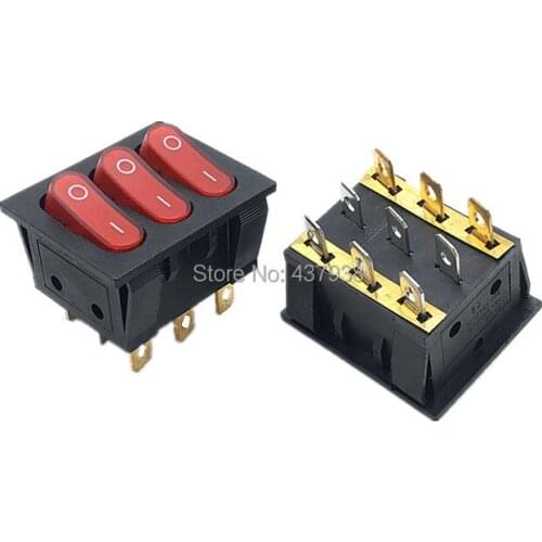 1pc Rocker Switch 9pin Three Ways KCD3 34*40MM Big Rocker Switch On-Off With Red Light 15A/250V 20A/125VAC Power Switch