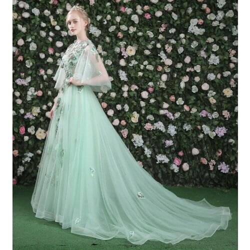 100%real luxury light mint embroidery beading barcoque cosplay gown medieval dress Renaissance queen Victorian Belle long dress