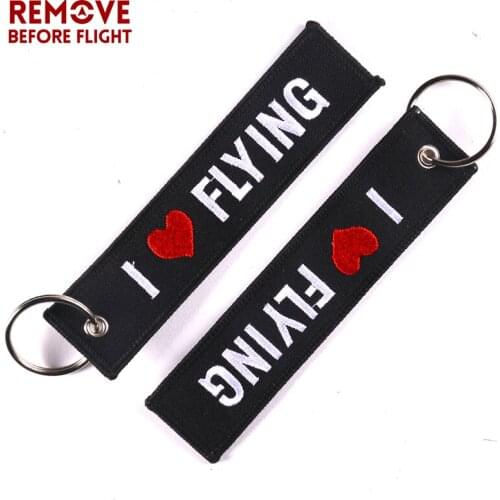 Wholesale Remove Before Flight OEM Keychain Jewelry Safety Tag I LOVE FLYING Key Ring Chain for Aviation Gifts 100 PCS/LOT